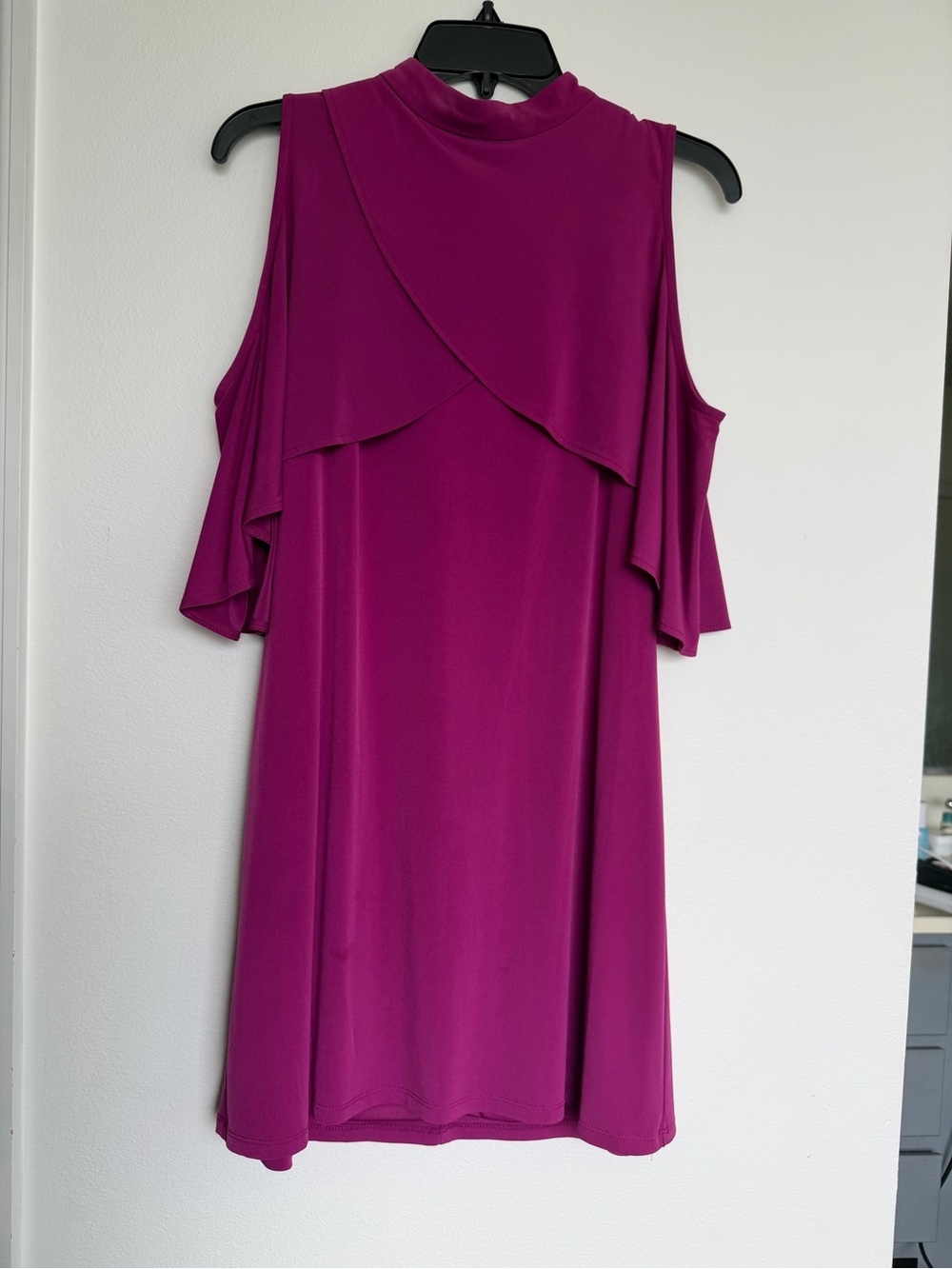 London Times Berry Cold-Shoulder Mock Neck Mini Dress